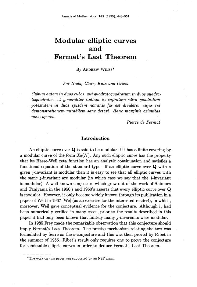 Andrew Wiles - Modular elliptic curves and Fermat's last theorem