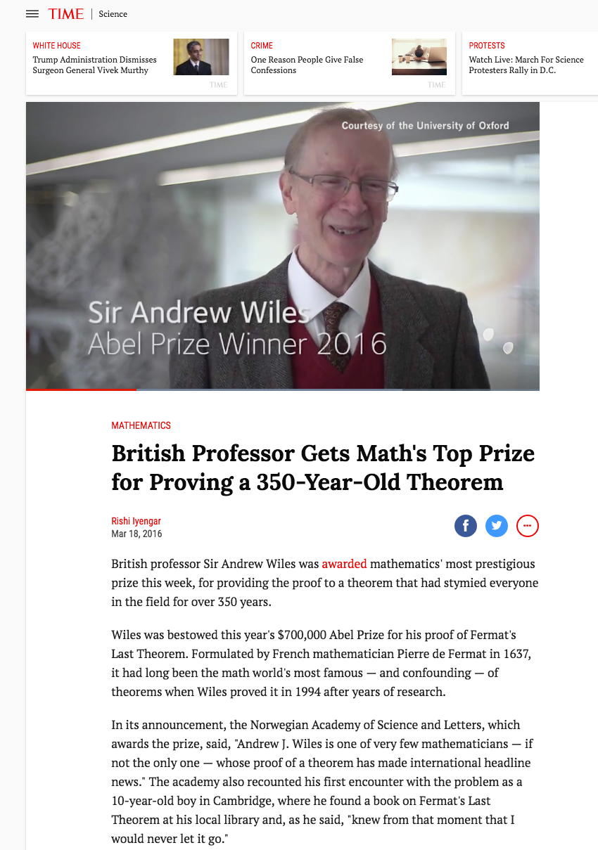 Time magazine - Andrew Wiles Abel prize